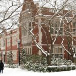 college campus in winter