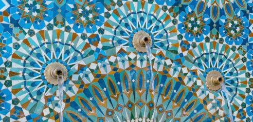 Fountain mosaic pattern at Hassan II Mosque in Casablanca, Morocco